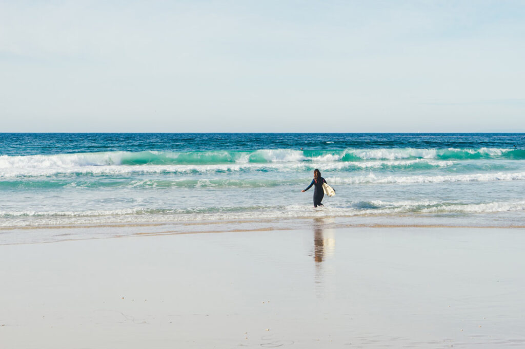 Sandy beach and Atlantic waves on the north coast of Cornwall