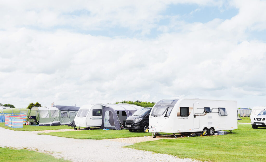 Touring caravans on the camping field at Atlantic Reach