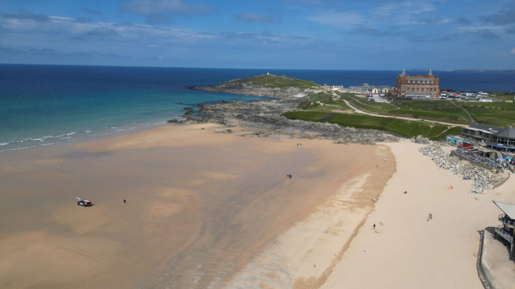 Sandy beach and coastline on the north Cornish coast near Atlantic Reach