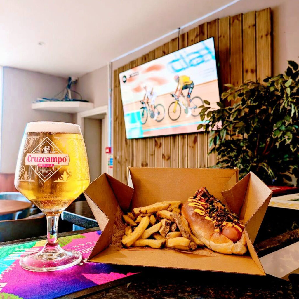 Hot dog, fries and a pint at The Manor Sports Bar
